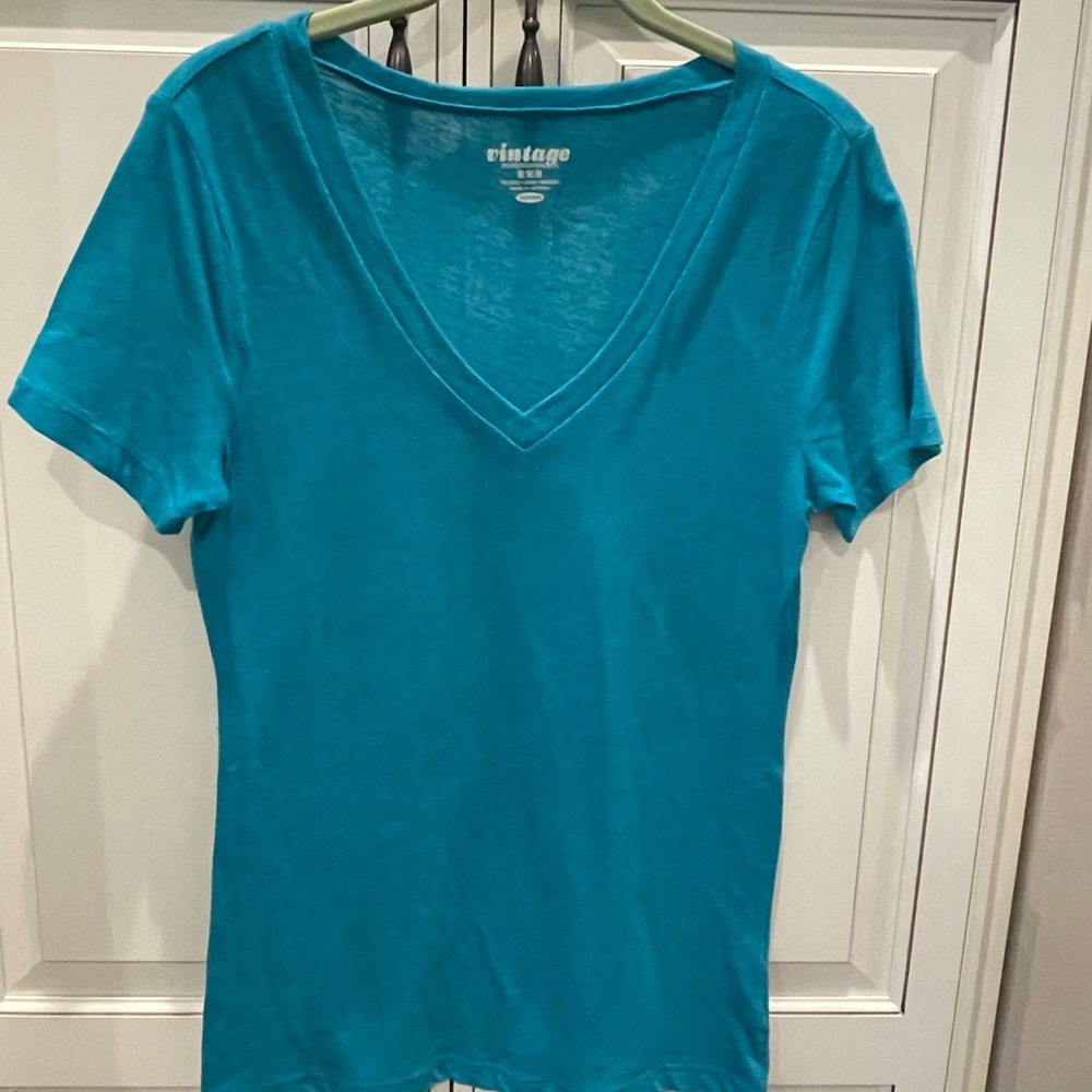 Vintage Teal V-Neck Women's Top